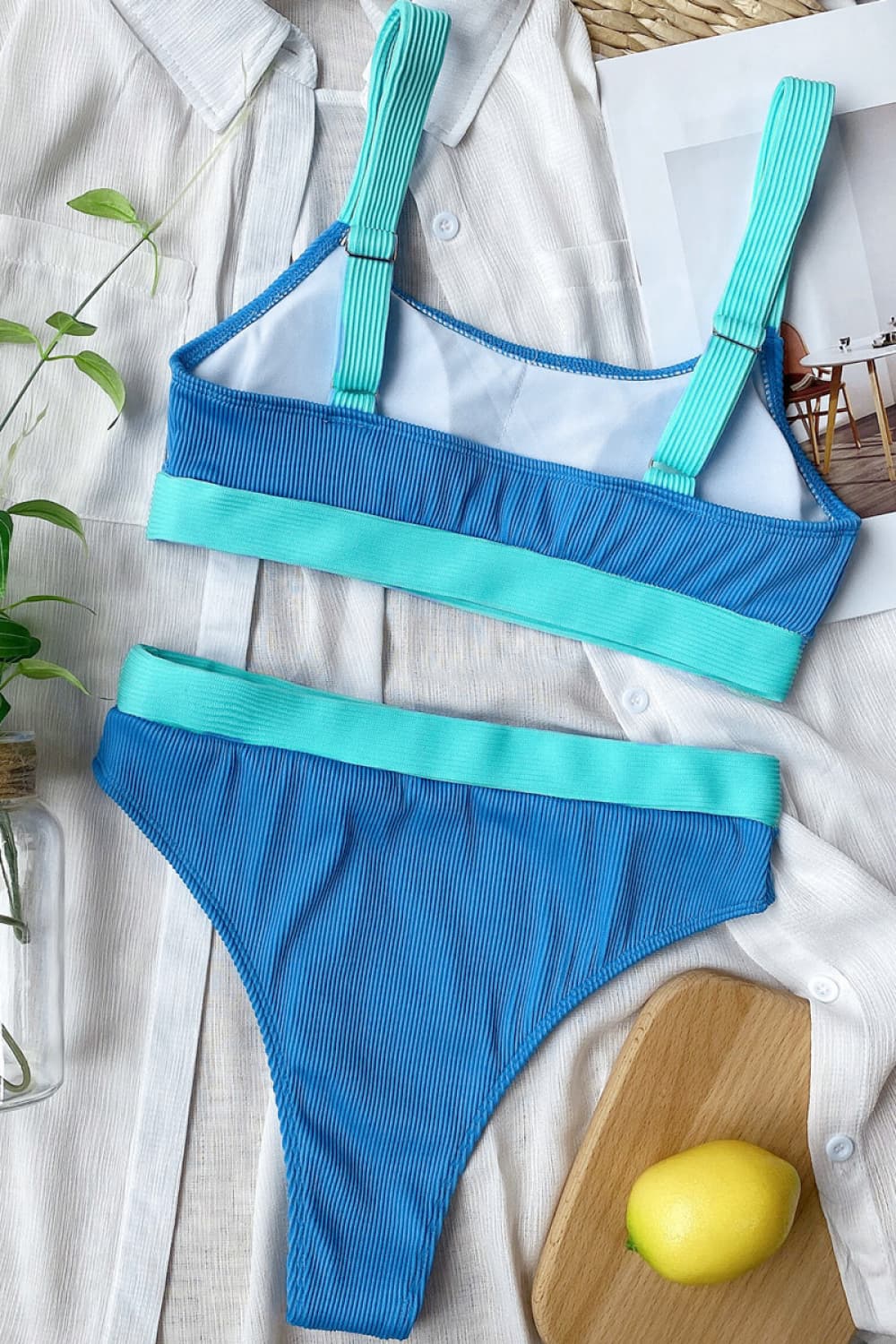 Color Block Scoop Neck Bikini Set - Ladyez