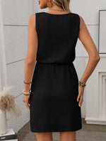 Waffle-Knit Drawstring Mini Tank Dress - Ladyez
