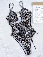Leopard Cutout Tied One-Piece Swimsuit - Ladyez