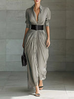 Full Size Button Front Ruched Shirt Maxi Dress Plus Size