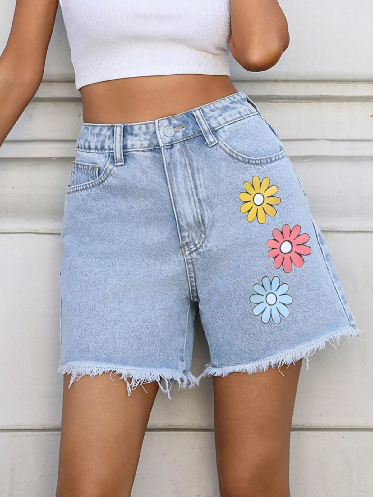 Daisy Frayed Hem Denim Shorts