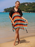 Angel Wings Cutout Striped Cover-Up with Tassel - Ladyez