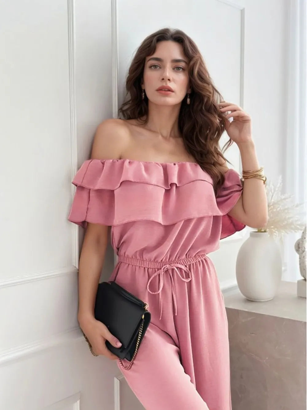 Ruffled OffShoulder Wide Leg Jumpsuit
