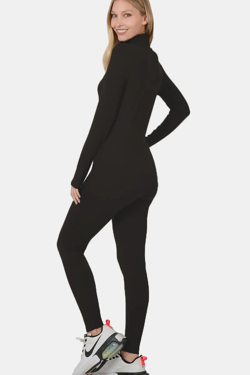 Zenana Full Size Turtleneck Top and Leggings Lounge Set - Ladyez
