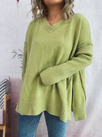 V-Neck Dropped Shoulder Sweater