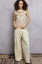 POL Halter Neck Sleeveless Crochet Top with Seashell & Mirror Dangle Trim