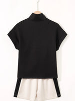Color Block Half Zip Top and Shorts Two-Piece Set