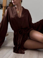 Satin Ruffle-Trim Lounge Nightgown Robe