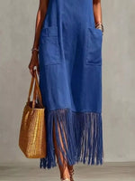 Full Size Fringe V-Neck Spaghetti Strap Dress Plus Size