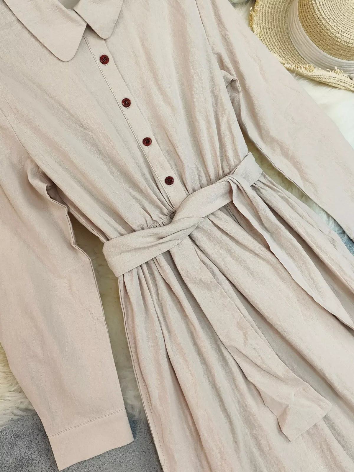 Tie Waist Long Sleeve Ruffled Hem Dress