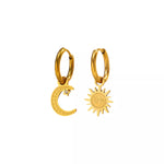 Sun and Moon Dangle Hoop Earrings