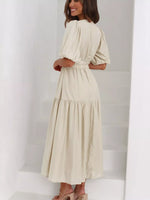 V-Neck Puff Sleeve Midi Dress