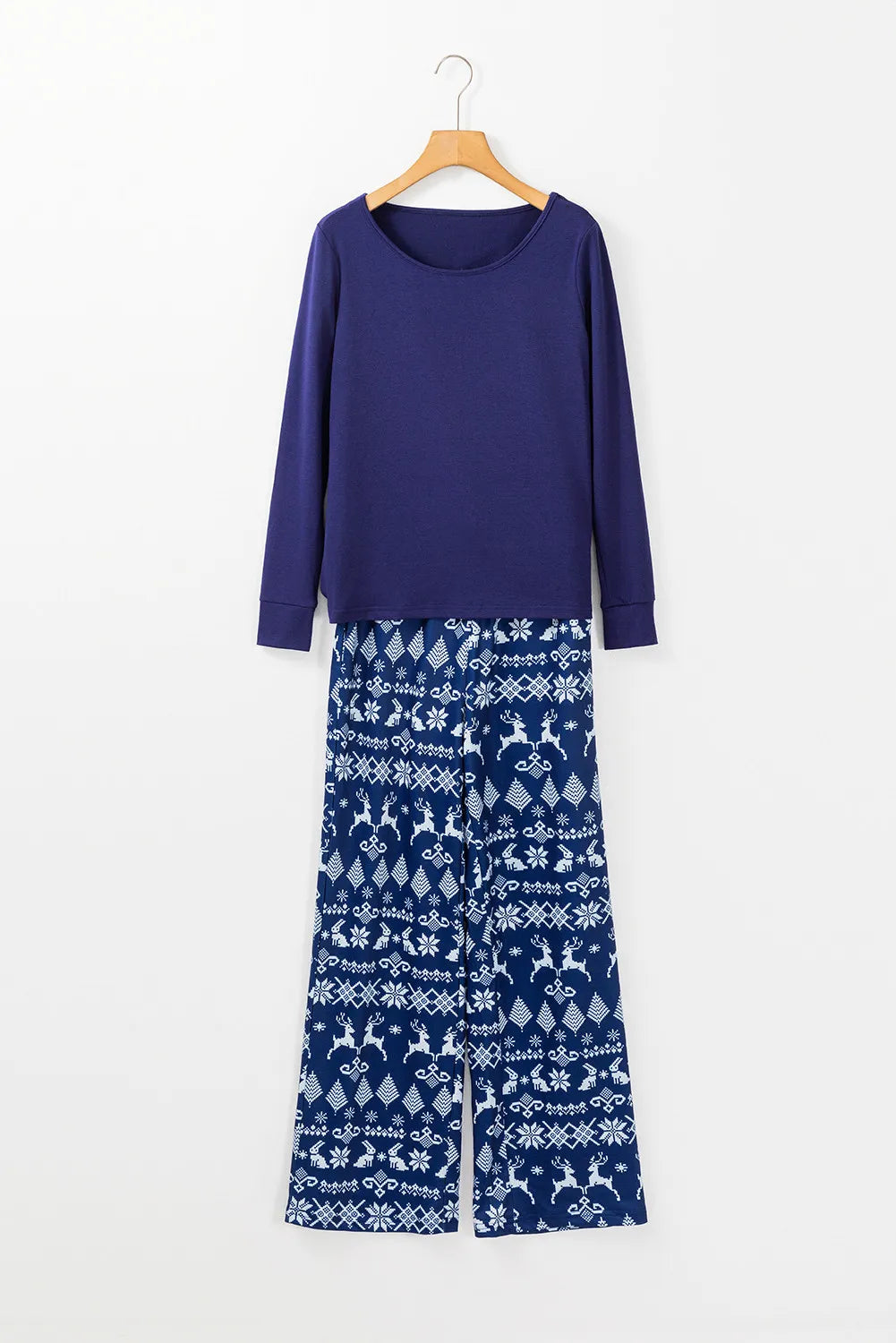 Round Neck Long Sleeve Top and Printed Pants Lounge Set - Ladyez