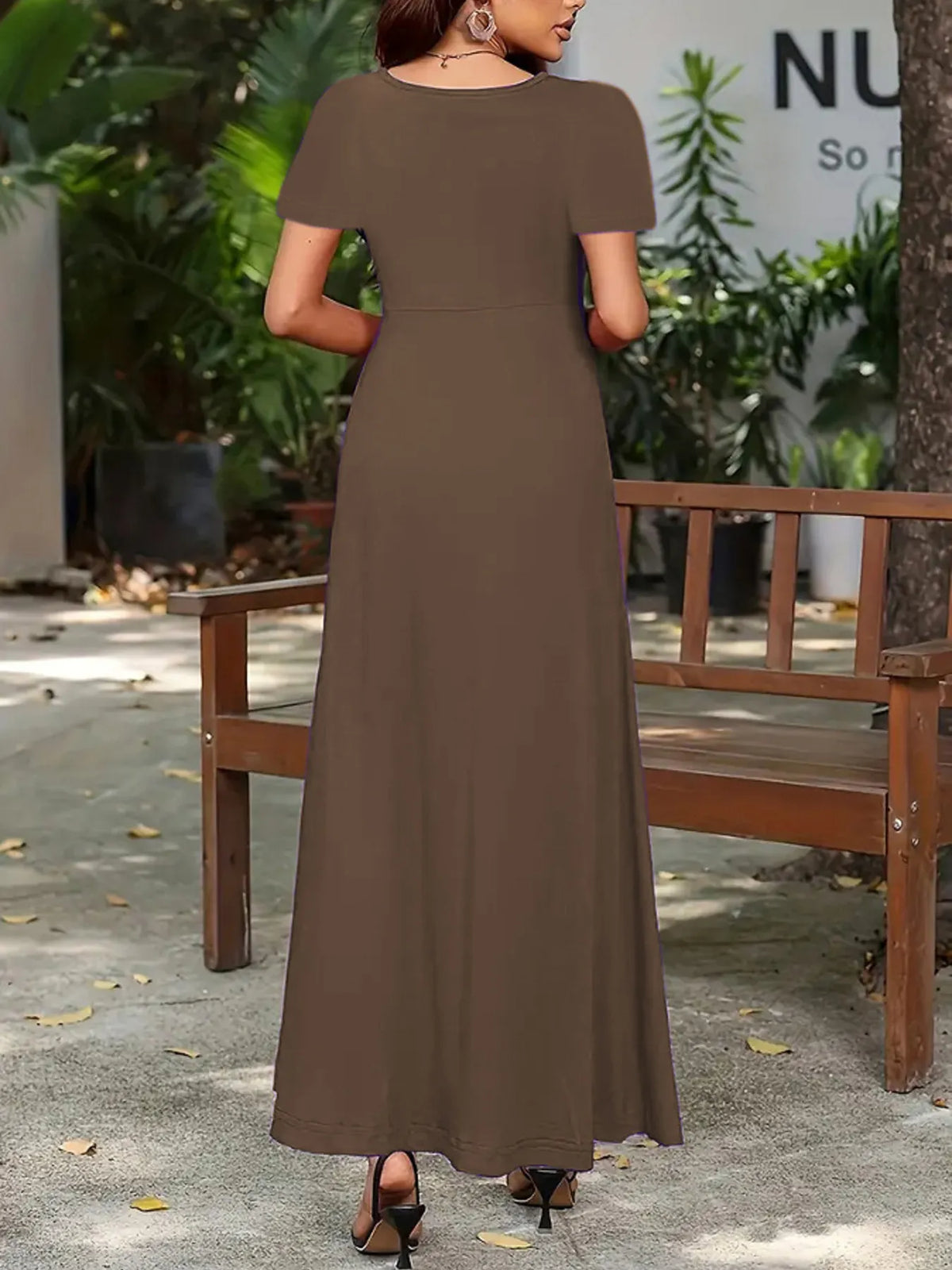 Full Size Round Neck Short Sleeve A-Line Maxi Dress Plus Size - Ladyez