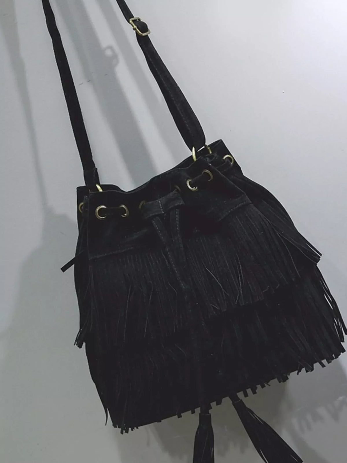 Fringe Drawstring Crossbody Bag