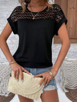 Lace Round Neck Short Sleeve T-Shirt - Ladyez