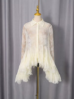 Ruffled Hem Lace Long Sleeve Dress