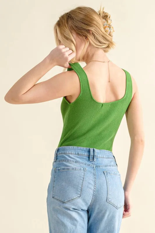 And The Why Ribbed Square Neck Bodysuit - Ladyez
