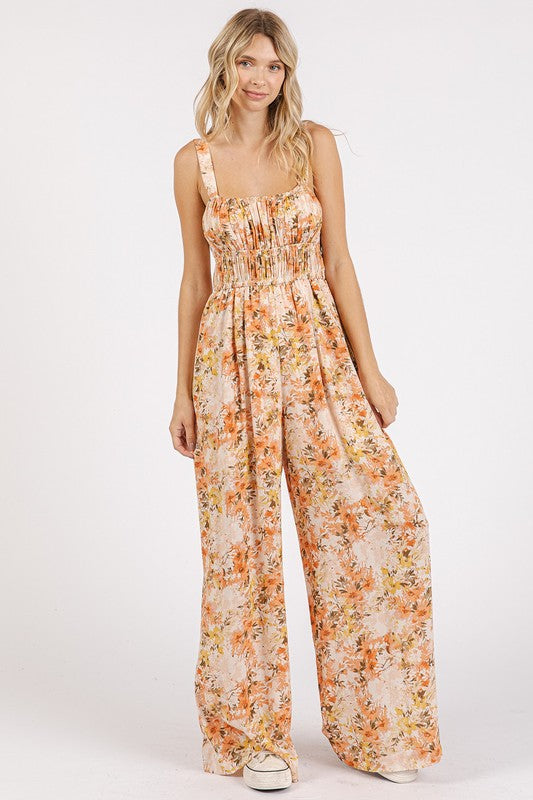 Mittoshop Flower Print Gathered Bust Sleeveless Jumpsuit - Ladyez