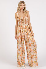 Mittoshop Flower Print Gathered Bust Sleeveless Jumpsuit - Ladyez