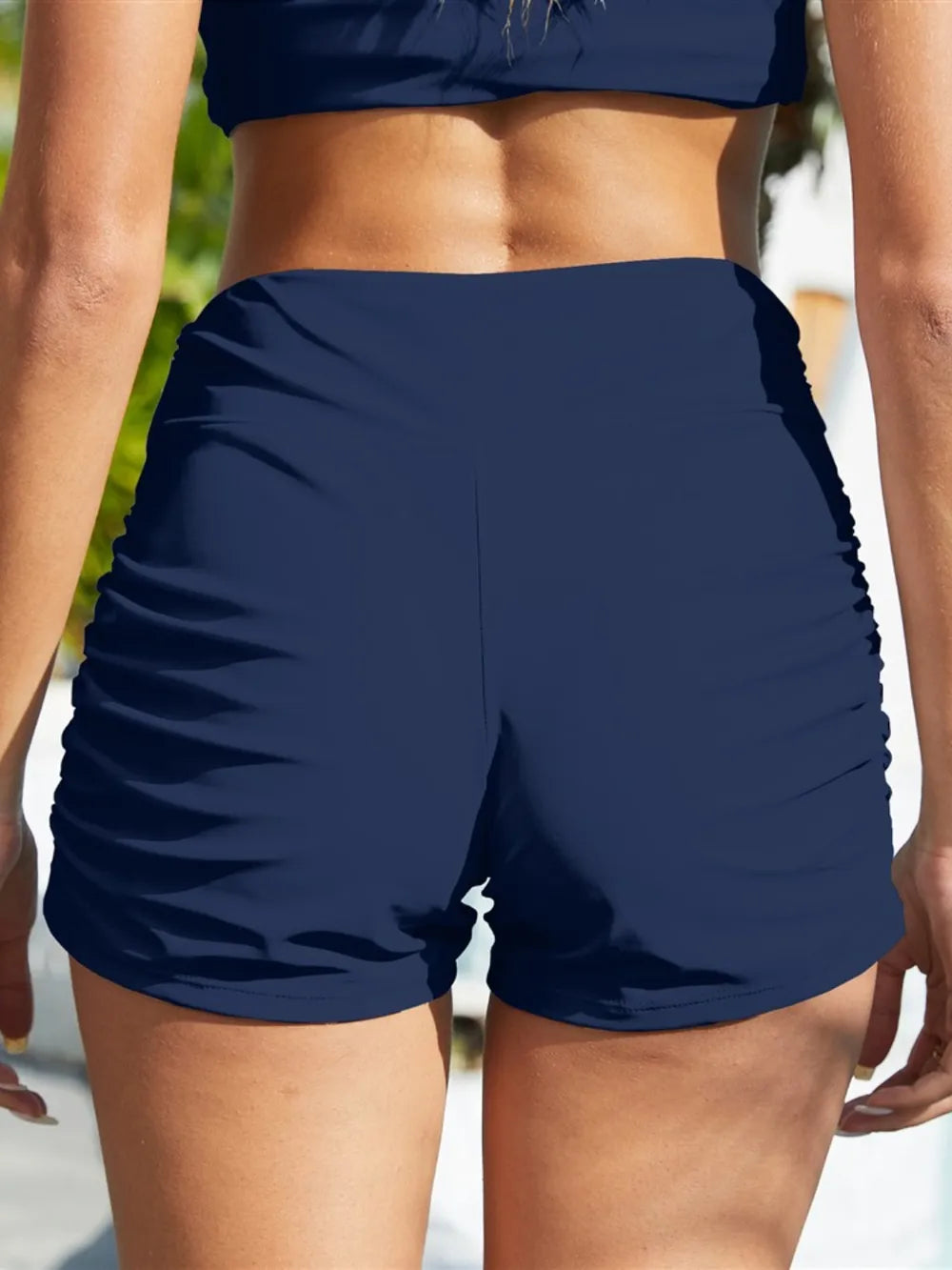 FAM-FAM Ruched Mid-Rise Waist Swim Shorts - Ladyez