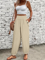 Smocked Textured Casual Pants