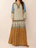 Bohemian Mixed Print Long Sleeve Maxi Dress