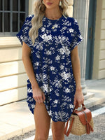 Printed Round Neck Short Sleeve Mini Dress