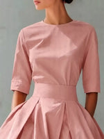 Round Neck A-Line Midi Dress