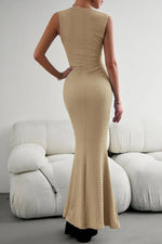 Devine Round Neck Sleeveless Maxi Fishtail Dress - Ladyez