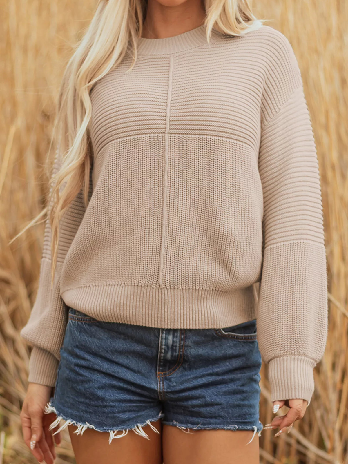 Texture Knitted Dropped Shoulder Sweater