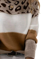 Full Size Leopard Color Block Long Sleeve Sweater Plus Size