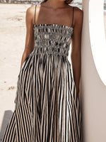 Smocked Striped Square Neck Cami Dress - Ladyez