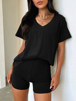 V-Neck T-Shirt and Shorts Set