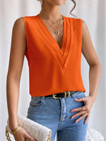 V-Neck Pleated Sleeveless Cami Tank Top - Ladyez