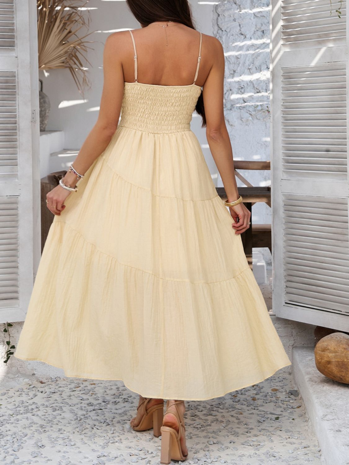 Devine Smocked Tiered Maxi Cami Dress - Ladyez