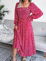 Smocked Square Neck Flounce Sleeve Dress - Ladyez