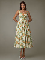 Lace Trim Floral Sleeveless Midi Dress - Ladyez