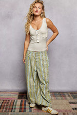 POL Lace Trim Tank with Front Button Closure