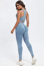 3 Piece Washed Square Neck Wide Strap Active Set - Ladyez