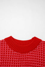 Stripe Wavy Crochet Eyelet Detail Ruffle Half Sleeve Sweater