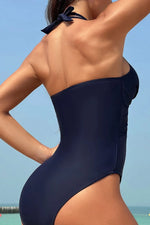 Crisscross Halter Neck One-Piece Swimwear - Ladyez
