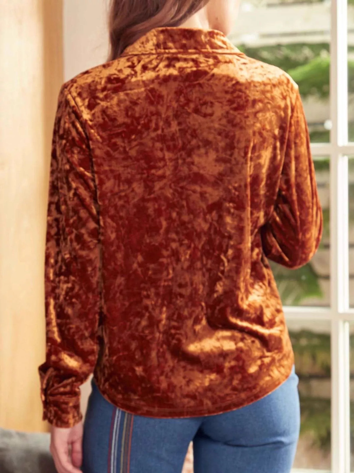 Velvet Button-Down Long Sleeve Shirt