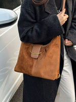 Convertible Suede Backpack Bag with Metal Accent