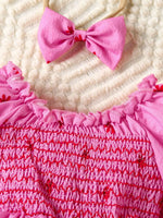 Children's Smocked Floral Print Baby Dress Set with Headband