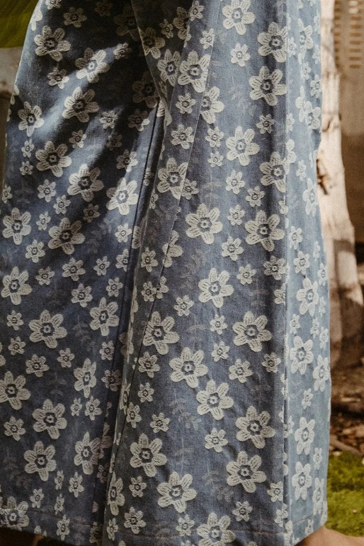BiBi Floral Texture Wide Leg Jeans - Ladyez