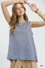 Umgee Stripe Fringe Trim Sleeveless Top
