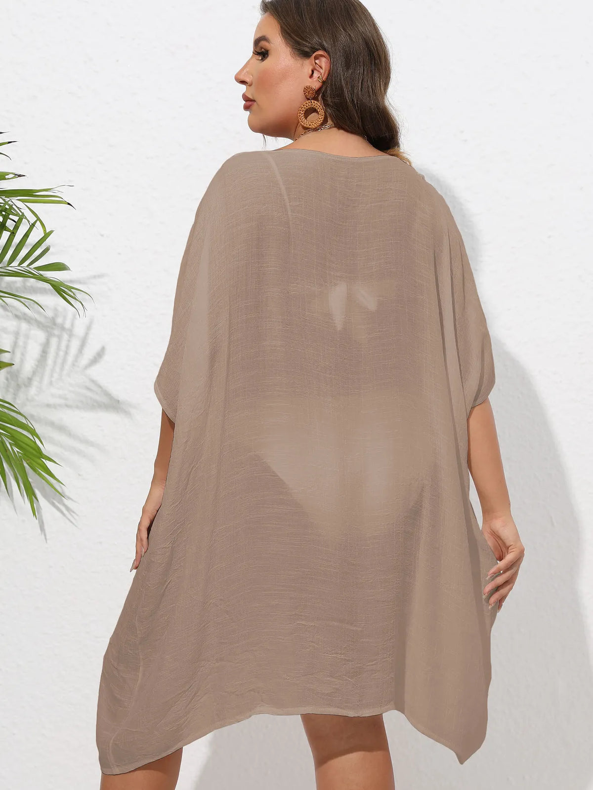 Crochet Trim V-Neck Beach Cover Up Dress - Ladyez