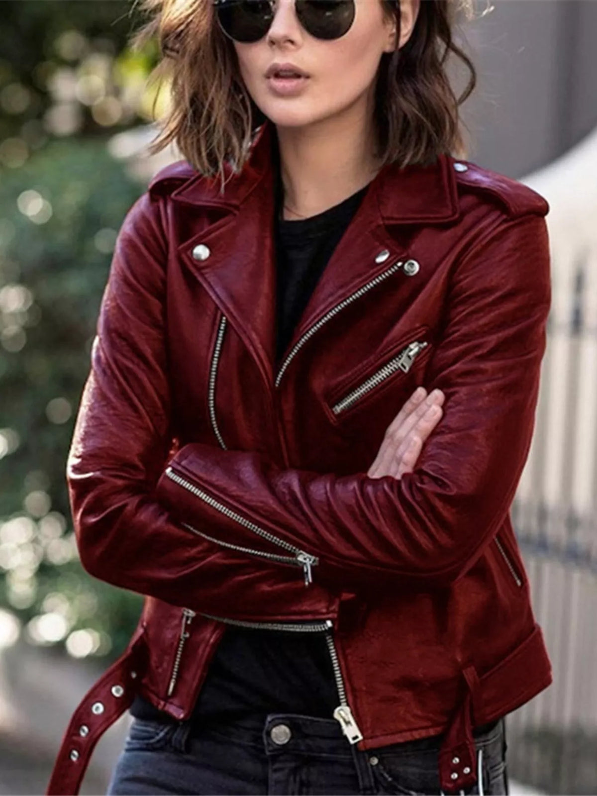 Full Size Zip Up Leather Motorcycle Biker Jacket Plus Size