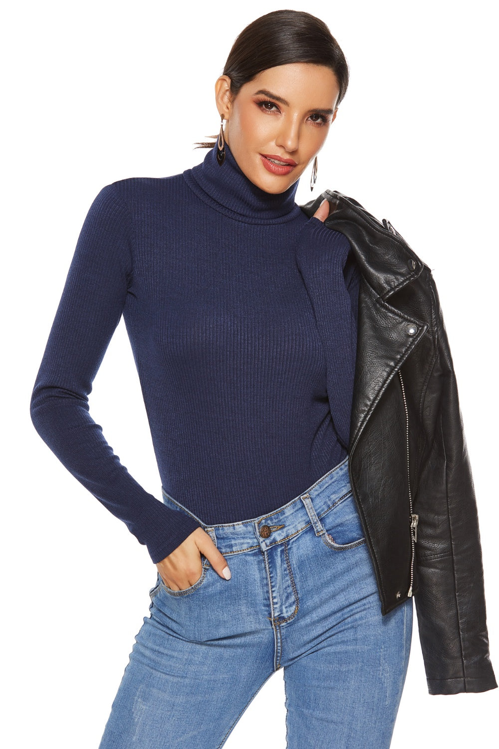 Ribbed Turtleneck Long Sleeve Bodysuit - Ladyez